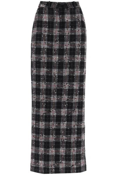 Alessandra Rich Checked Lurex Wool Maxi Skirt In Black