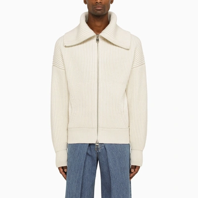 ALEXANDER MCQUEEN ALEXANDER MC QUEEN IVORY RIBBED CARDIGAN IN WOOL AND CASHMERE