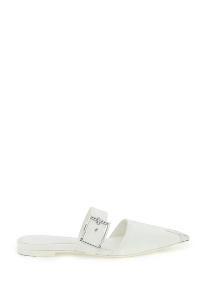 Alexander Mcqueen 10mm Punk Leather Mules In Ivory,silver