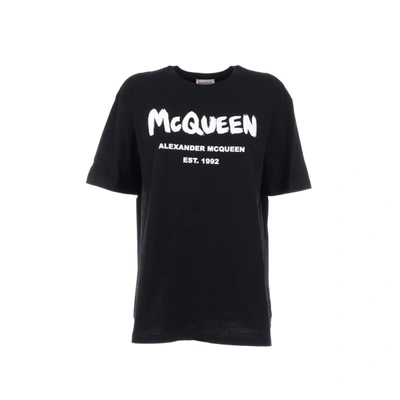 Alexander Mcqueen Black Logo Print Cotton T-shirt