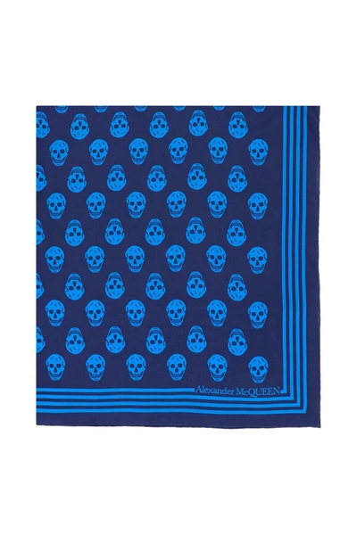 Alexander Mcqueen Skull Print Silk Scarf Women In Blue