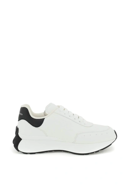 Alexander Mcqueen Sprint Runner Leather Sneakers In White/black