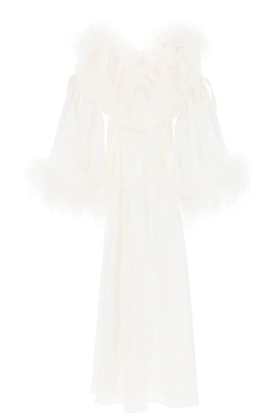 Art Dealer Bettina Maxi Dress In Satin With Feathers In White