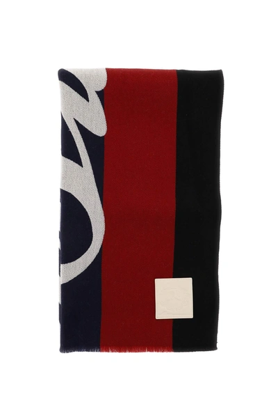 Bally Jacquard Wool Scarf In Blue,red,white