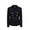 Balmain Black Double-breasted Jacket With Branded Buttons And Asymmetric Cut In Wool Woman