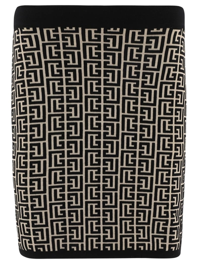 Balmain Monogram Skirt In Black