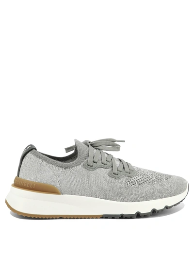 Brunello Cucinelli Knit Sneakers In Grey