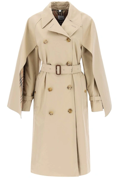 Burberry 'ness' Double-breasted Raincoat In Cotton Gabardine In Beige