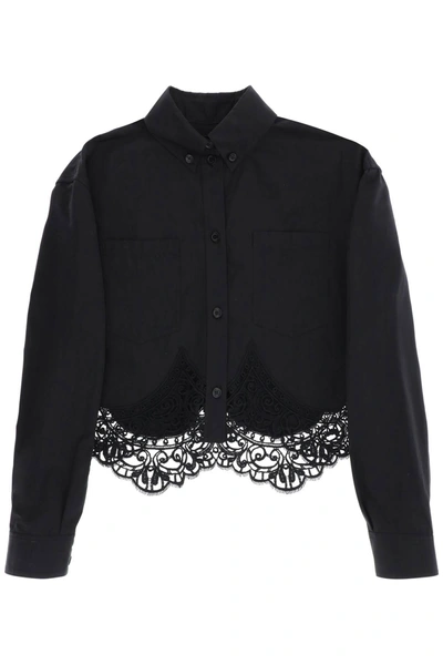 BURBERRY BURBERRY CROPPED SHIRT WITH MACRAME LACE INSERT