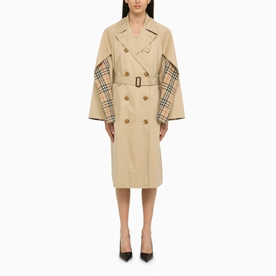 Burberry Honey Cotton Double-breasted Trench Coat Women In Cream