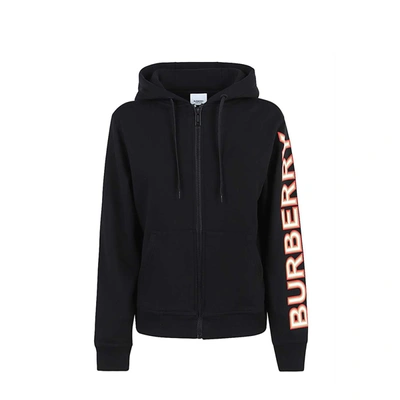 Burberry Logo Zipped Sweatshirt In Black