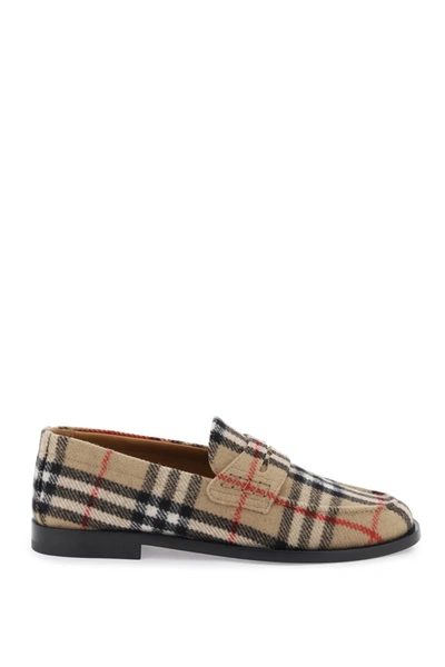 Burberry Check Pattern Loafers In Beige
