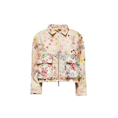 Collina Strada Floral-print Zip-up Fitted Jacket In Beige
