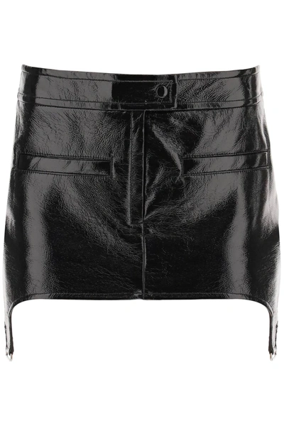 Courrèges Courreges Vinyl Effect Mini Skirt With Suspenders In Black