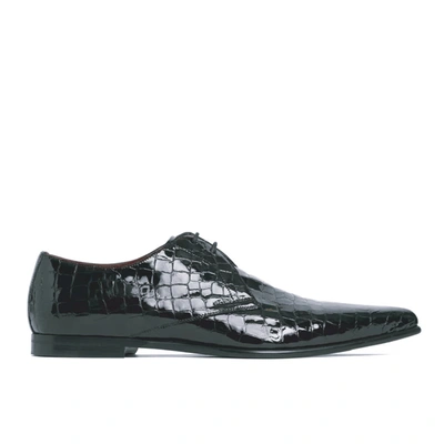 Dolce & Gabbana Achille Croc Embossed Leather Derby Shoe In Black
