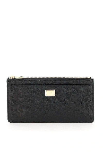 Dolce & Gabbana Cardholder Pouch In Dauphine Calfskin In Black