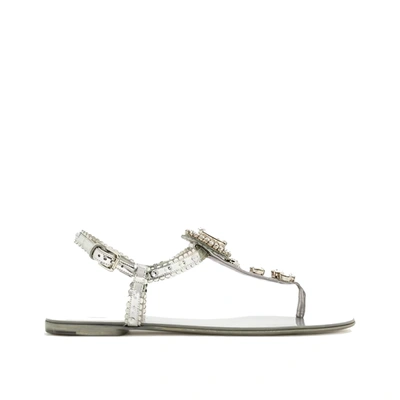 Dolce & Gabbana Crystal Leather Sandals In Neutrals