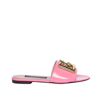 Dolce & Gabbana 10mm Patent Leather Slide Sandals In Pink & Purple