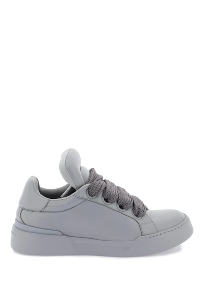 Dolce & Gabbana Nappa Leather Mega Skate Sneakers In Gray