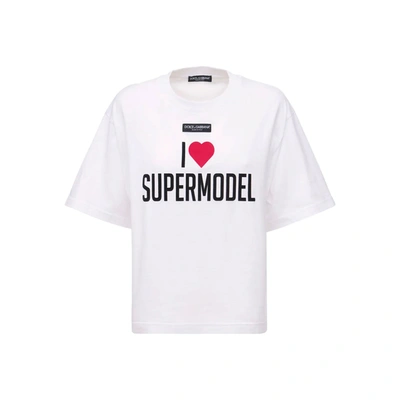 Dolce & Gabbana I Love Supermodel Printed Cotton T-shirt In White