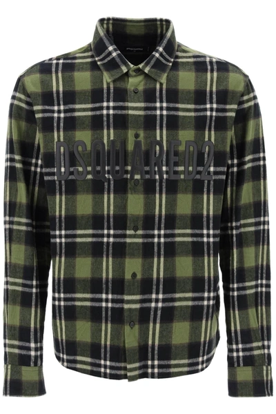 DSQUARED2 DSQUARED2 CHECK FLANNEL SHIRT WITH RUBBERIZED LOGO