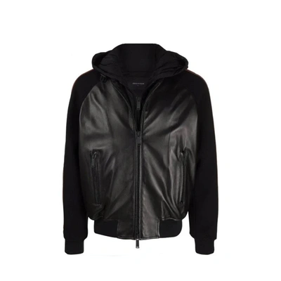 Dsquared2 Hooded Leather Jacket In Black