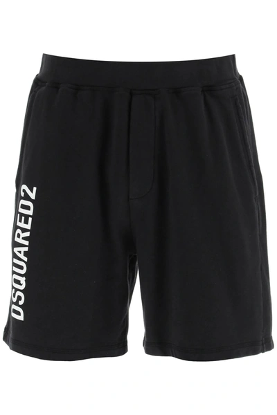 Dsquared2 Cotton Logo Print Shorts In Black