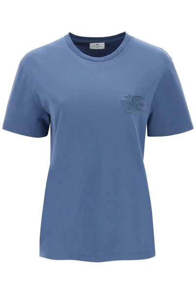 Etro T-shirt With Pegasus Embroidery In Blue