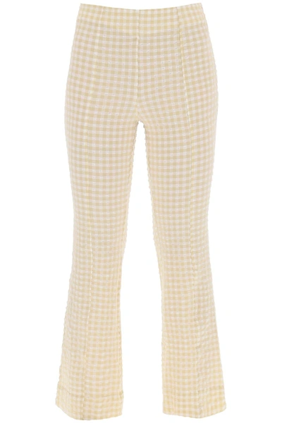 Ganni Flared Trousers With Gingham Motif In Multi-colored