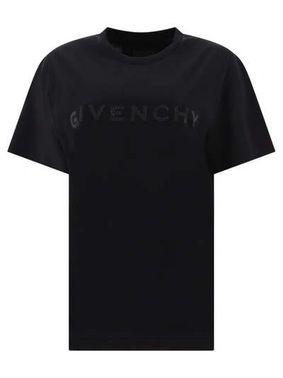 Givenchy T Shirt In Cotton With Rhinestones In Nero
