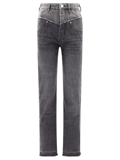 Isabel Marant Noemie Two Tone Fray Hem Nonstretch Jeans In Black