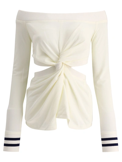 Jw Anderson Off-the-shoulder Twist-front Cutout Jersey Top In White