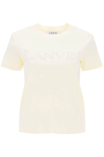 Lanvin Embroidered-logo Cotton T-shirt In Beige