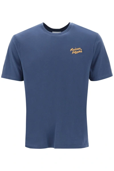 Maison Kitsuné Maison Kitsune Crew Neck T Shirt With Logo Embroidery In Blue