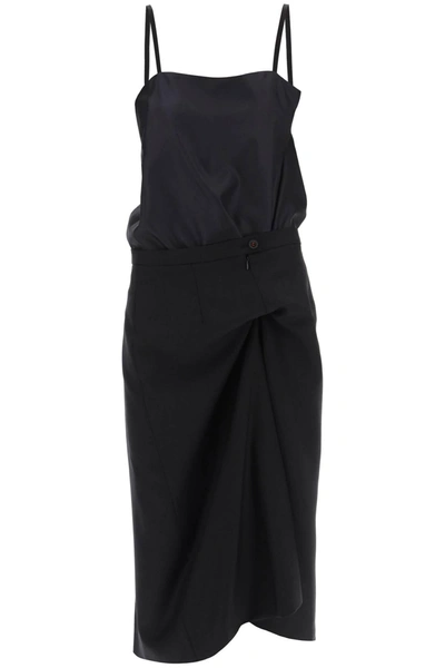 Maison Margiela Gathered Bow Silk Midi Dress In Black
