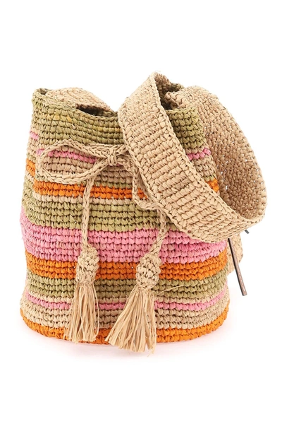 Manebi Raffia Beach Bucket Bag In Multicolor