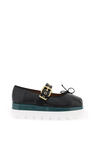 Marni Mary Jane Buckled Leather Sneakers In Negro