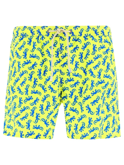 Mc2 Saint Barth Allover Gecko Printed Drawstring Swim Shorts In Yellow