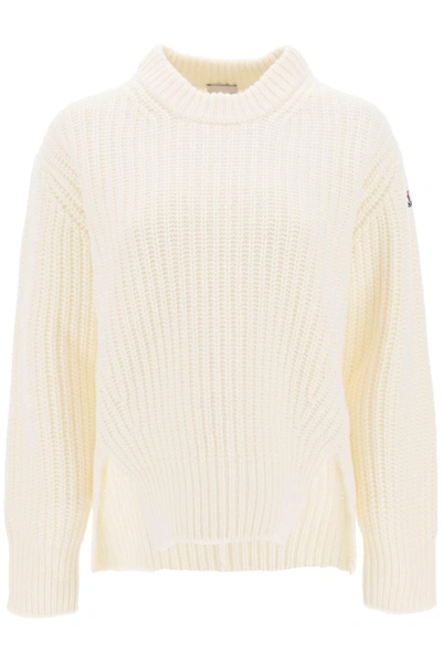 Moncler Crew-neck Sweater In Carded Wool In White