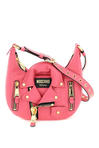 Moschino Nappa Leather Biker Shoulder Bag In Pink