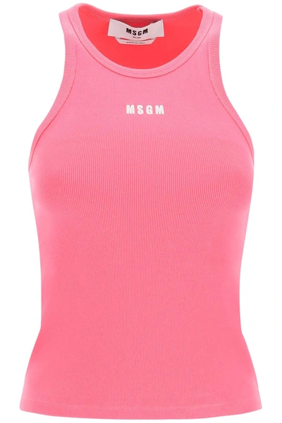 Msgm Logo Embroidery Tank Top In Pink