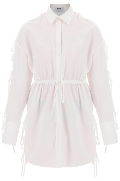 MSGM MSGM MINI SHIRT DRESS WITH CUT OUTS AND BOWS