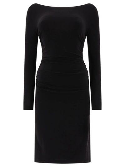 Norma Kamali Long Sleeve Shirred Waist Dress In Black