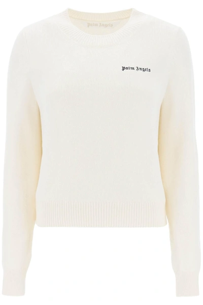 PALM ANGELS PALM ANGELS CROPPED SWEATER WITH LOGO EMBROIDERY