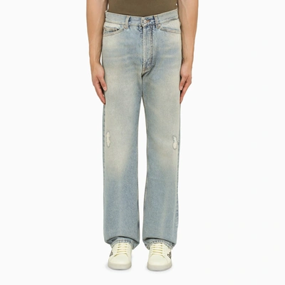 Palm Angels Distressed Straight-leg Jeans In Blue