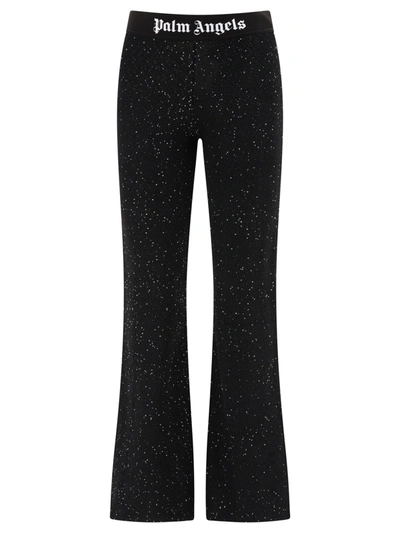 Palm Angels Logo-print Flared-leg Mid-rise Woven Trousers In Black