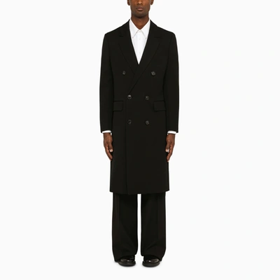 Pt Torino Black Double Breasted Coat In Virgin Wool