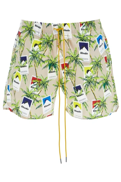 Rhude Cigarette Print Swim Trunks In Multicolor