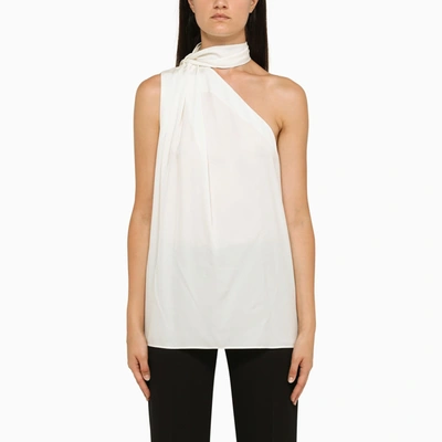 Stella Mccartney Silk Scarf-neck One-shoulder Top In Cream