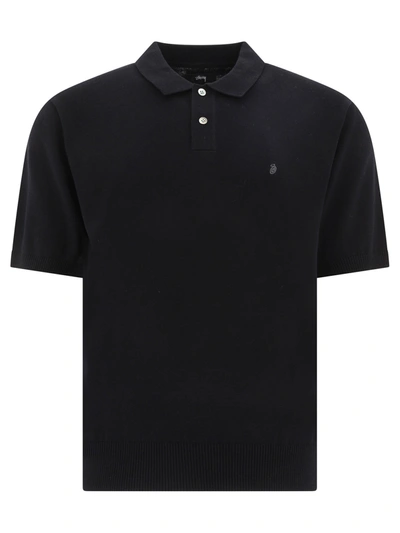 Stussy Knitted Polo Shirt In Nero